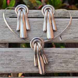 VTG Ilan Hubara Israel Sterling Electroform Modernist Necklace & Clip Earrings